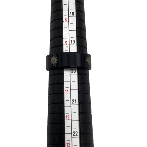 Black Stainless Steel Ring Silver Sunburst Design Unisex Size 10 Band - Picture 3 of 9